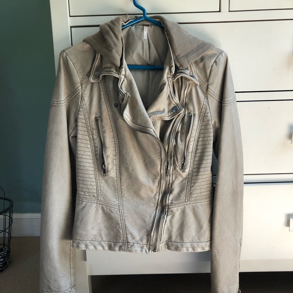NWOT FREE PEOPLE FAUX LEATHER HOODED MOTO JACKET